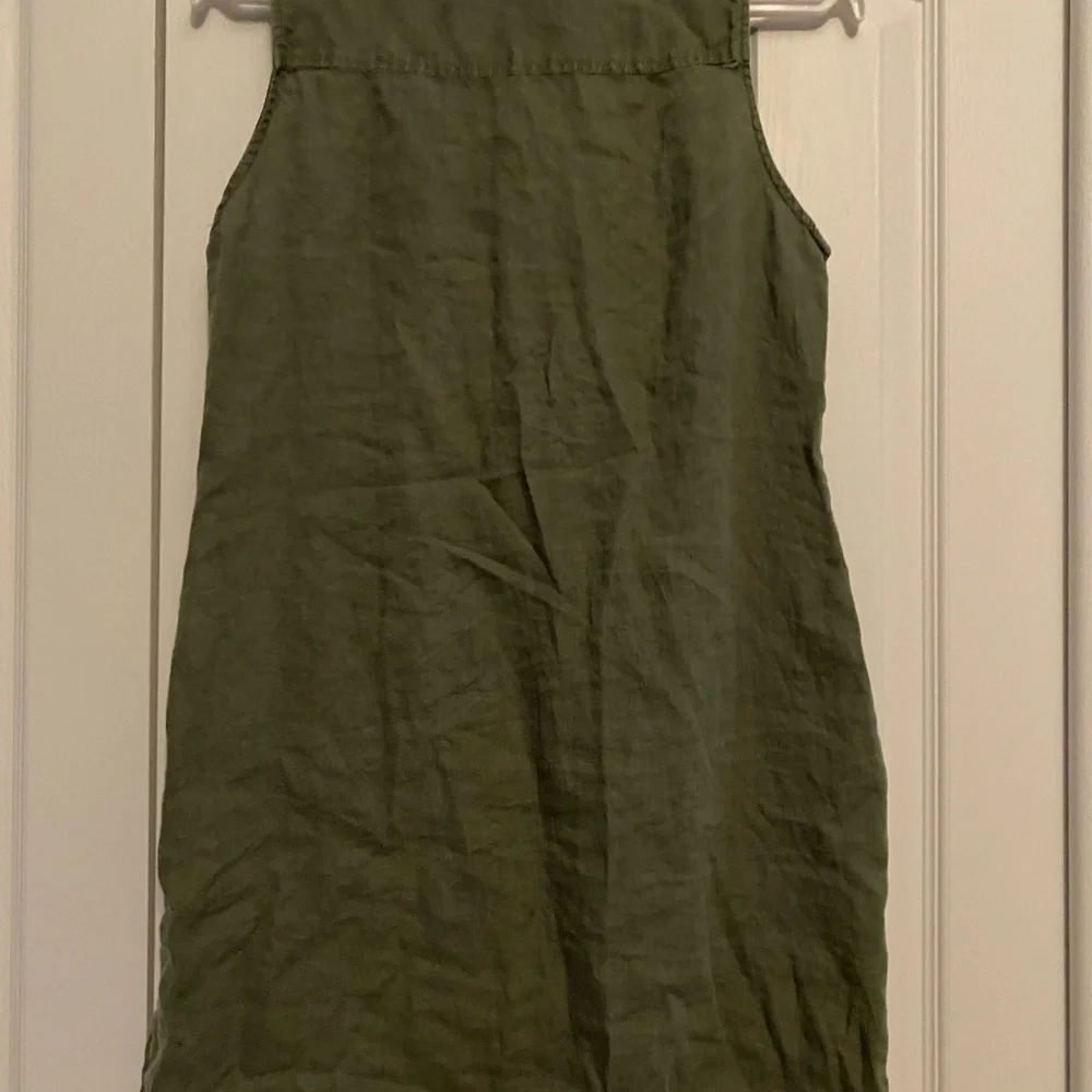 Guess 100% linen Army Green Sleeveless Collared Mini Dress - Picture 6 of 6